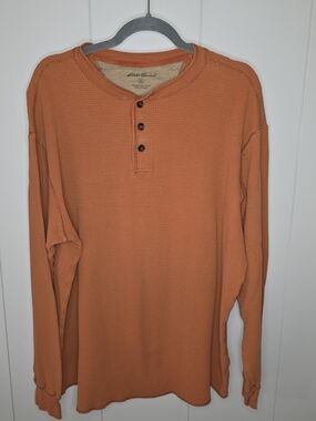 Eddie Bauer Orange Waffle Henley Long-Sleeve Shirt Size XLT